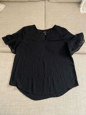 Wentworth Sheer Black V-Neck Flutter Sleeve Women's Top